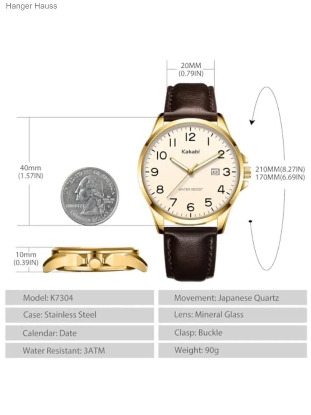 Men's Minimalist Analog Watch with Date, Faux Leather Strap, Quartz Movement,
